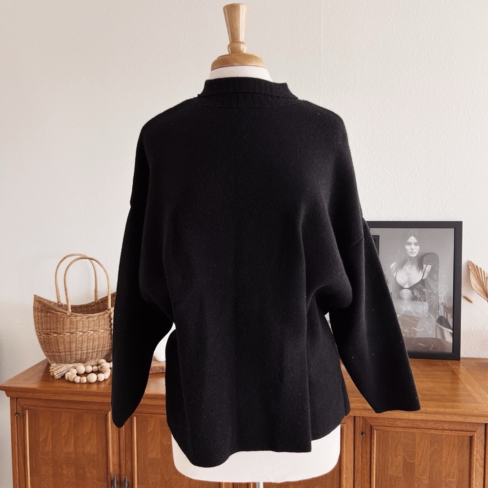 BLACK DROP SLEEVE STRUCTURED ZARA SWEATER TOP #0328